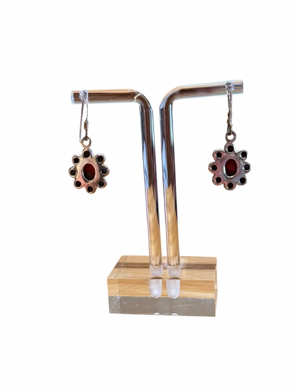 NEW Y2K Red & Blue Turquoise color 925 Sterling Silver dangle flower earrings - Picture 3 of 3